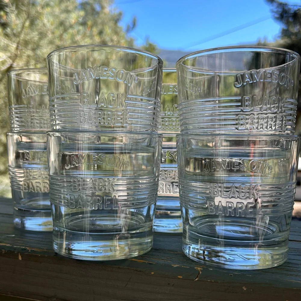 Jameson bourbon whiskey highball rock  glasses black barrel